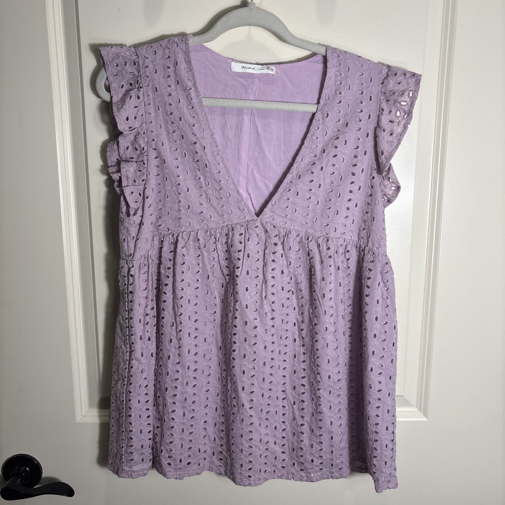 Mustard‎ Seed Top Women Size Medium Lavender Eyelet Babydoll Shirt